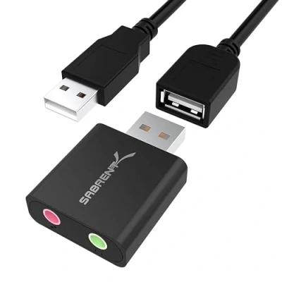 Immagine di SABRENT Scheda audio USB cuffie e microfono per MAC Windows, Adattatore presa USB, Plug &amp; Play, Nessun driver necessario [Alluminio Nero] (AU EMCB)