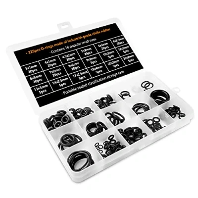 Immagine di Fousenuk 225 pezzi o Ring Guarnizioni di Tenuta in Gomma, 18 Misure Assortimento Oring Anelli Kit, Nera per Idrauliche, Impianti Idraulici, Motore, Caldaia a Condensazione Gpl