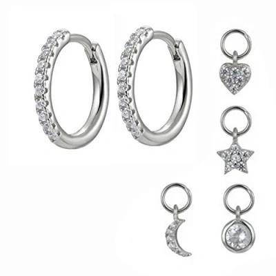 Immagine di Yolistar 1 Paia Orecchini a Cerchio Huggie in Argento Sterling 925 per Donne, Set con Quattro Piccoli Ciondoli, Pendenti Donna Stella di Luna