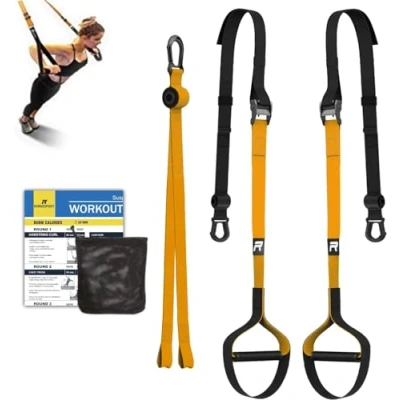 Immagine di RHINOSPORT Allenamento Sospensione Sling Trainer Set per con Sistema di Ancoraggio Porta, Regolabile, Fitness, a casa, in Viaggio e l&#039;allenamento Interni ed Esterni
