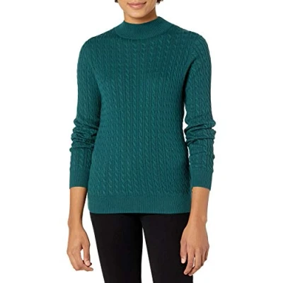 Immagine di Amazon Essentials Maglione a Lupetto Coste Maniche Lunghe Leggero vestibilità Classica Donna, Verde Bosco, S