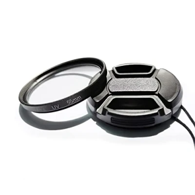 Immagine di Filtro protettivo UV multistrato da 55 mm e copriobiettivo per Nikon D5600 D3500 D3400 kit AF P 18 mm, Sony A7RIV A7RIII A7M2 FE 28 70 (1+1 confezione)