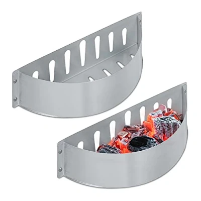 Immagine di Relaxdays Griglie per Carbone in Set da 2, HLP 7 x 33 11,5 cm, Cestelli Raccogli Brace, Porta Carbonella, Argentato