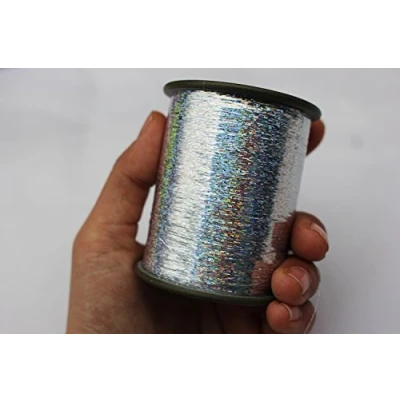 Immagine di Tigofly 1 bobina 7000 m 0,3 mm Flashabou olografico Tinsel laser piatto Mylar Sparkle Crystal Flash Trota Fly Tying Materiali (argento)