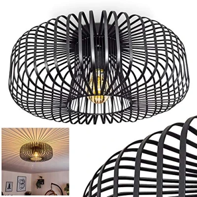 Immagine di hofstein lampada da soffitto Wemude, rotonda in metallo nero, 1 attacco E27, retrò con effetto reticolo sul soffitto, senza lampadina/e