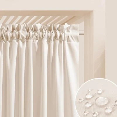Immagine di ROOM99 Tenda per esterni con nastro arricciato, 155 x 220 cm di larghezza altezza, esterni, resistente alle intemperie, impermeabile, protezione solare, da giardino, antivento, crema chiara, 1
