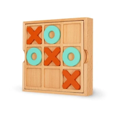 Immagine di Legami Tris Tic Tac Toe con 10 tessere, Guida al Gioco Istruzioni inclusa, Tabellone in Legno di Faggio, Tessere MDF, Custodia 14x14x2.7 cm