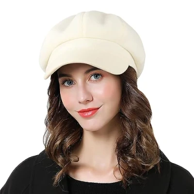 Immagine di Sumolux berretto da donna Newsboy Cappello francese in lana classico autunno primavera inverno, Beige, Taglia unica