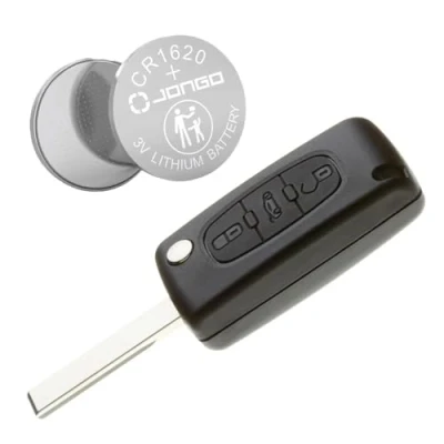 Immagine di Jongo Guscio per chiave con lama compatibile Citroen Jumpy e Peugeot Expert 1 batteria CR1620 HU83 scanalature custodia auto telecomando a 3 pulsanti