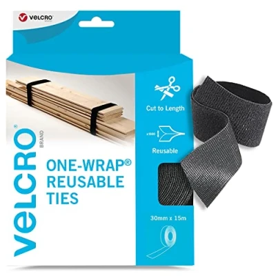 Immagine di VELCRO® Cravatte riutilizzabili a un avvolgimento, fascette multiuso, accessori da scrivania perfetti per la gestione dei cavi e il miglioramento della casa, nero, 30 mm x 15 m