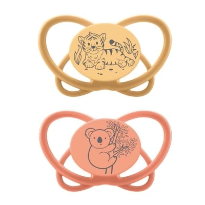 Immagine di NIP Butterfly: ciuccio delicato sulla pelle e sui denti, tettarella piatta, morbido flessibile, disco extra leggero traspirante, senza BPA, sostenibile, con scatola, 0 6 mesi, arancione/rosso