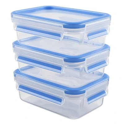Immagine di Emsa Clip &amp; Close 017032508570 Contenitore Salvafreschezza, Set 3 Pezzi, Plastica, Trasparente/Blu, 0.55 l