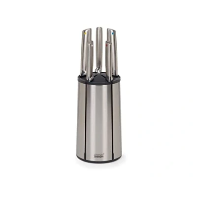 Immagine di Joseph Elevate Set di coltelli in acciaio da 5 pezzi con blocco rotante inox, lame giapponesi rivestimento antimpronta e base antiscivolo, Accessori cucina