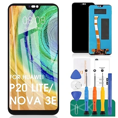 Immagine di Kit di montaggio in vetro per Huawei P20 Lite/Nova 3e ANE LX2 L22 LX1 L21 AL00 LCD Screen Digitizer ricambio, pellicola temperata, colla e strumenti neri