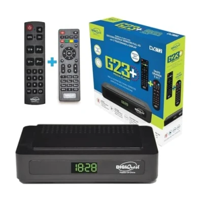Immagine di decoder digitale terrestre 2024 Digiquest G23 HEVC H.265 10bit Full HD FTA, Ricevitore sintonizzatore DVB T2, USB, HDMI, SCART, Ethernet LAN RJ 45, telecomando aggiuntivo per anziani, Plastica