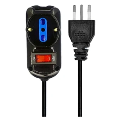 Immagine di Multipresa Elettrica 3 Posti Spina 10A con Interruttore, Ciabatta 2 Prese 10A/16A + 1 Presa Schuko 16A, Max 2500W 250V (con Cavo 1.5 metri, Nero)