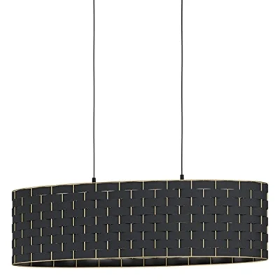 Immagine di Eglo lampada a sospensione Marasales, due fiamme, tessuto in nero e metallo ottone, da tavolo pranzo, soggiorno E27, L 78 cm