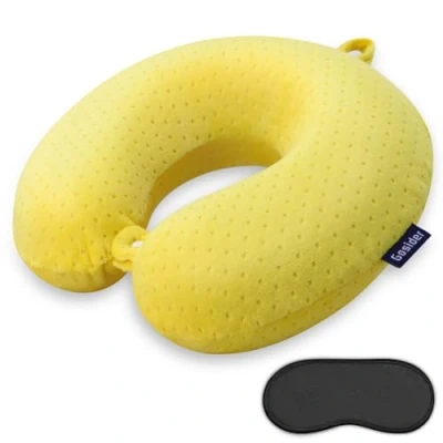 Immagine di Gosider cuscino da viaggio in memory foam, per il collo aerei, viaggi, auto, casa, volo, portatile, dormire, fornire supporto testa e collo, colore giallo