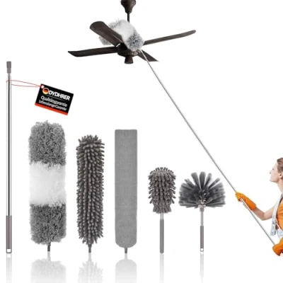 Immagine di 6 Pezzi Spolverino per Polvere, Togli Ragnatele Allungabile 25 256 cm, Articlean Cattura Polvere Telescopico In Microfibra, Bastone Pulizia Tetti Interni, TV, Ventilatori a Soffitto