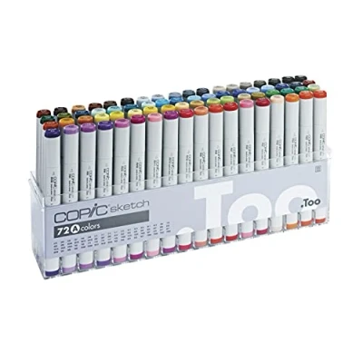 Immagine di COPIC Sketch Set di pennarelli professionali a base alcol, 72 colori, in pratico display acrilico per conservare e rimuovere facilmente