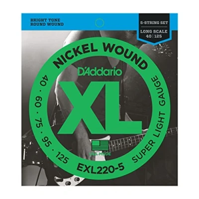 Immagine di D&#039;Addario Corde Basso Elettrico XL EXL220 5 Lunga Scala, Super Luce, 40 125 1 Pacchetto
