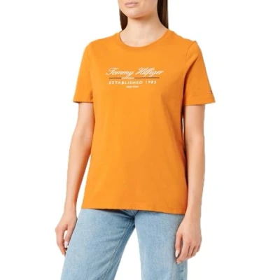 Immagine di Tommy Hilfiger Donna Reg Script Graphic C NK SS WW0WW43502, Arancione (Autumn Orange), L