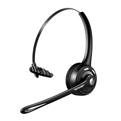 Immagine di TECKNET Auricolare Bluetooth, Cuffie Wireless ad Orecchio con Microfono a cancellazione di Rumore per Camionisti, Senza Fili Mano Libera Cellulare, PC, casa, Ufficio, Call Center