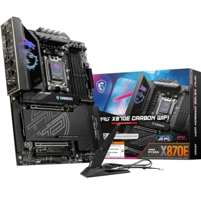 Immagine di MSI MPG X870E CARBON WIFI Scheda madre, ATX Supporta processori AMD Ryzen 9000/8000/7000, AM5 110A SPS VRM, DDR5 Memory Boost 8400+MT/s (OC), PCIe 5.0 x16, M.2 Gen5, Wi Fi 7, 5G LAN