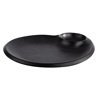 Immagine di Aps 85074 NEROmit piatto in melamina integrato, da portata per molti alimenti, 24,0 x 20,0 2,5 cm