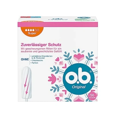 Immagine di o.b. Super tamponi originali per giorni forti con tecnologia StayDry e scanalature curve, una protezione affidabile sensazione di pulizia (1 x 56 pezzi)