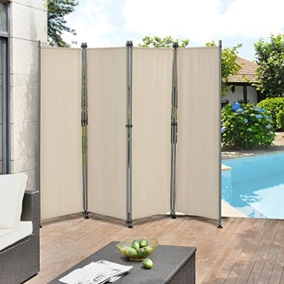 Immagine di pro.tec Paravento/Separè per Uso Esterno/Interno 215 x 170 cm (LxA) Divisorio a 4 Pannelli Giardino/Terrazza Struttura Pieghevole in Acciaio Color Sabbia