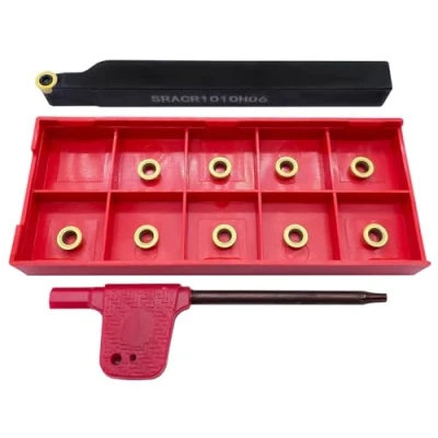 Immagine di ASZLBYM Barra di tornitura da 3/8 pollice SRACR1010H06 Portautensili per cilindrica in metallo duro e 10 pz RCMT0602 R3 Inserti