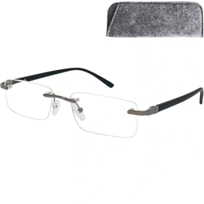 Immagine di Mini Brille Occhiali da Lettura con Lenti Rettangolari senza Montatura, Custodia in Omaggio, Dettagli Acciaio Inox (Nero), Donna e Uomo +1.0 Diottrie