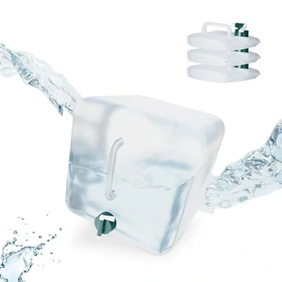 Immagine di Relaxdays Tanica da Campeggio Pieghevole, Set 4, Recipienti con Rubinetto, Senza BPA, 15 Litri, Trasparente Verde