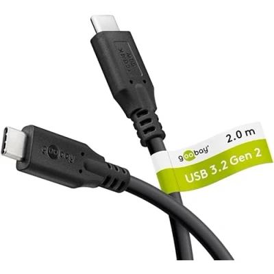 Immagine di goobay cavo USB C 3.2, 60 W, di ricarica rapida, 10 Gbits, trasferimento dati (PD) / tipo C, Thunderbolt 3 e 4, per MacBook, iPad, HP, Dell 2 m/74207
