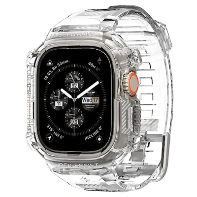 Immagine di Spigen Cover con Cinturino Rugged Armor Pro Compatibile Apple Watch Ultra 2 49mm e Crystal Clear (Trasparente)