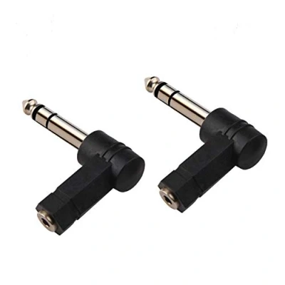Immagine di BrightBlue Adattatore TRS da 1/4&quot; a 3,5 mm, ad angolo retto, 6,35 mm maschio/3,5 femmina, per cuffie stereo e strumenti musicali, 2 pz
