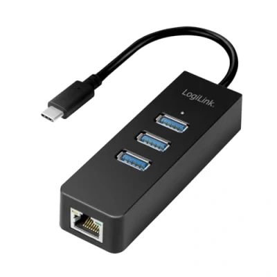 Immagine di LogiLink USB 3.2 Gen 1 (USB 3.0) Adattatore [1x Spina C 1x Presa RJ45, A 3.0)] 3 Port Hub with Gigabit