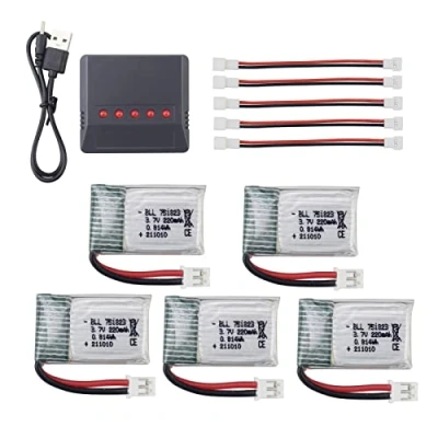 Immagine di 5PCS 3.7V 220mAh Batteria ad alta velocità caricabatterie 5 in 1 per E010 E010C E011 E011C E013 GoolRC T36 NINHUI NH010 F36 H36 HS210 SANROCK GD65A ATOYX AT 66Batteria drone RC