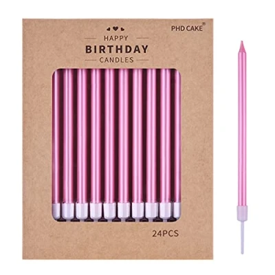 Immagine di PHD CAKE candele di compleanno metallizzate lunghe e sottili rosa, per torte, feste compleanno, decorazioni matrimoni,