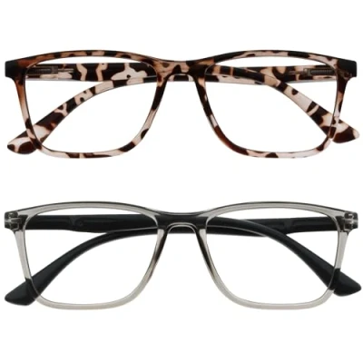 Immagine di OPULIZE NYX Blue Light Blocking Reading Glasses Anti Glare Computer and Gaming Eyewear 2 Pack UV Eyestrain Protection Rectangular Frame Brown Grey Men Women + 2.50
