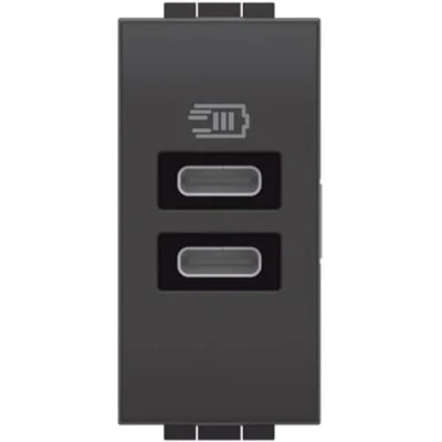 Immagine di Bticino L4191CC Caricatore USB con due ingressi di tipo C, da installare nella placca Livinglight,per ricaricare un dispositivo elettronico fino a 15W o dispositivi in simultanea,1 posto,antracite