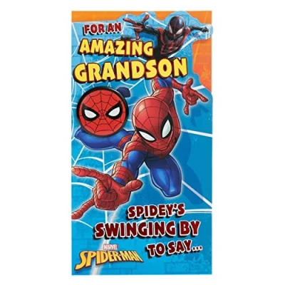 Immagine di UK Greetings Marvel Spider Man Biglietto di compleanno per nipote con busta e distintivo, multicolore, 121 mm x 229