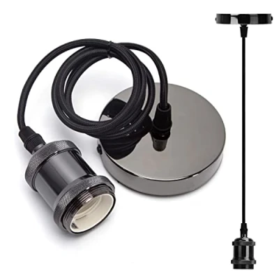 Immagine di Aigostar Lampada a Sospensione in Metallo,Portalampada E27 Soffitto Industriale Stile,Retrò Porta da con Cavo 1m,Nero(1)