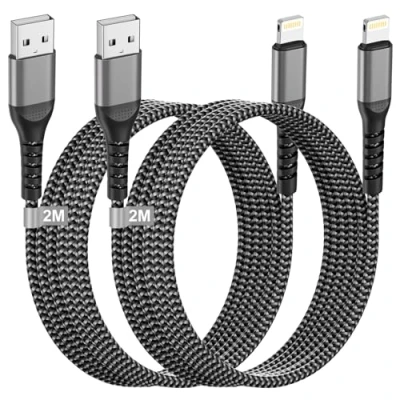 Immagine di Cavo iPhone Apple Certificato MFi, Lightning 2M 2Pezzi, Ricarica Nylon Cavetto Filo Caricatore Carica Rapida per 14 13 12 11 Pro Max/Mini/XS/8/7/6 Plus/5/SE/iPad