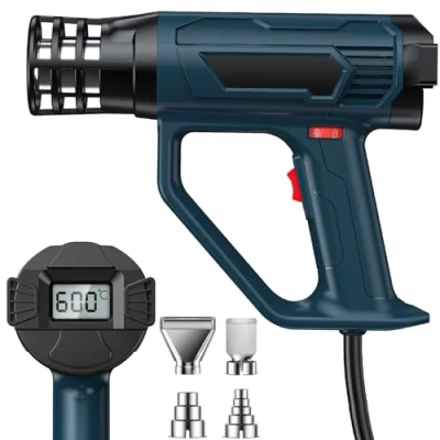 Immagine di Pfloge® Pistola Termica Professionale 2500W con Display Digitale LCD, 50℃ 600℃ Aria Calda Temperatura e 2 Flussi D&#039;Aria Regolabili, Ad 4 Ugelli per Riscaldamento
