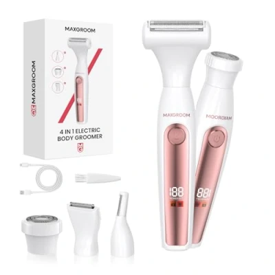 Immagine di MAXGROOM 4 in 1 Rasoio Elettrico Donna, Epilatore Kit Donna per Viso, Corpo, Soprocciglia e Parti Intime, Depilatore Corpo con Display LED Impermeabilità IPX6