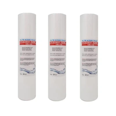 Immagine di Cartuccia Filtro Acqua Polipropilene A SEDIMENTI 10 Pollici Micron 1 per OSMOSI INVERSA DEPURATORE Set 3 Pezzi