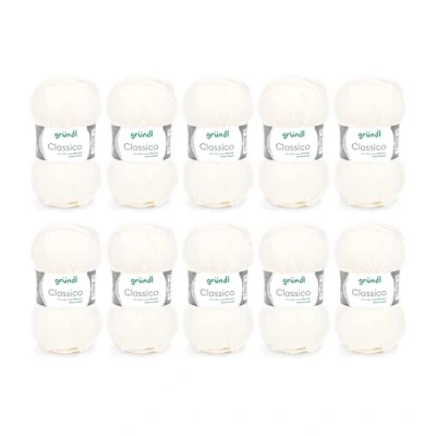 Immagine di lana Gründl Classico (filato per maglia/uncinetto certificato OEKO TEX® in 50 % pura vergine (merino superwash) e poliacrilico, g/120 m, ferri: 3,5 4,5, 10 gomitoli da g), Bianco