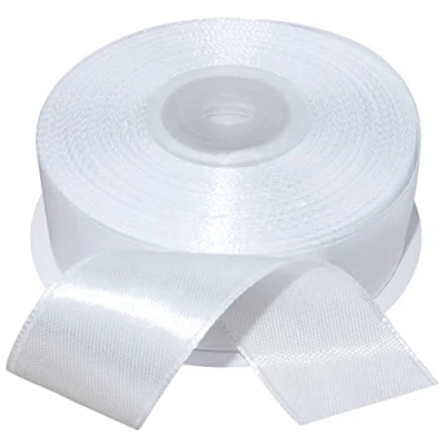 Immagine di AERZETIX C55648 Rotolo di nastro raso satinato 25mm x 25m colore bianco striscia imballaggio regalo decorazione matrimonio compleanno festa in poliestere